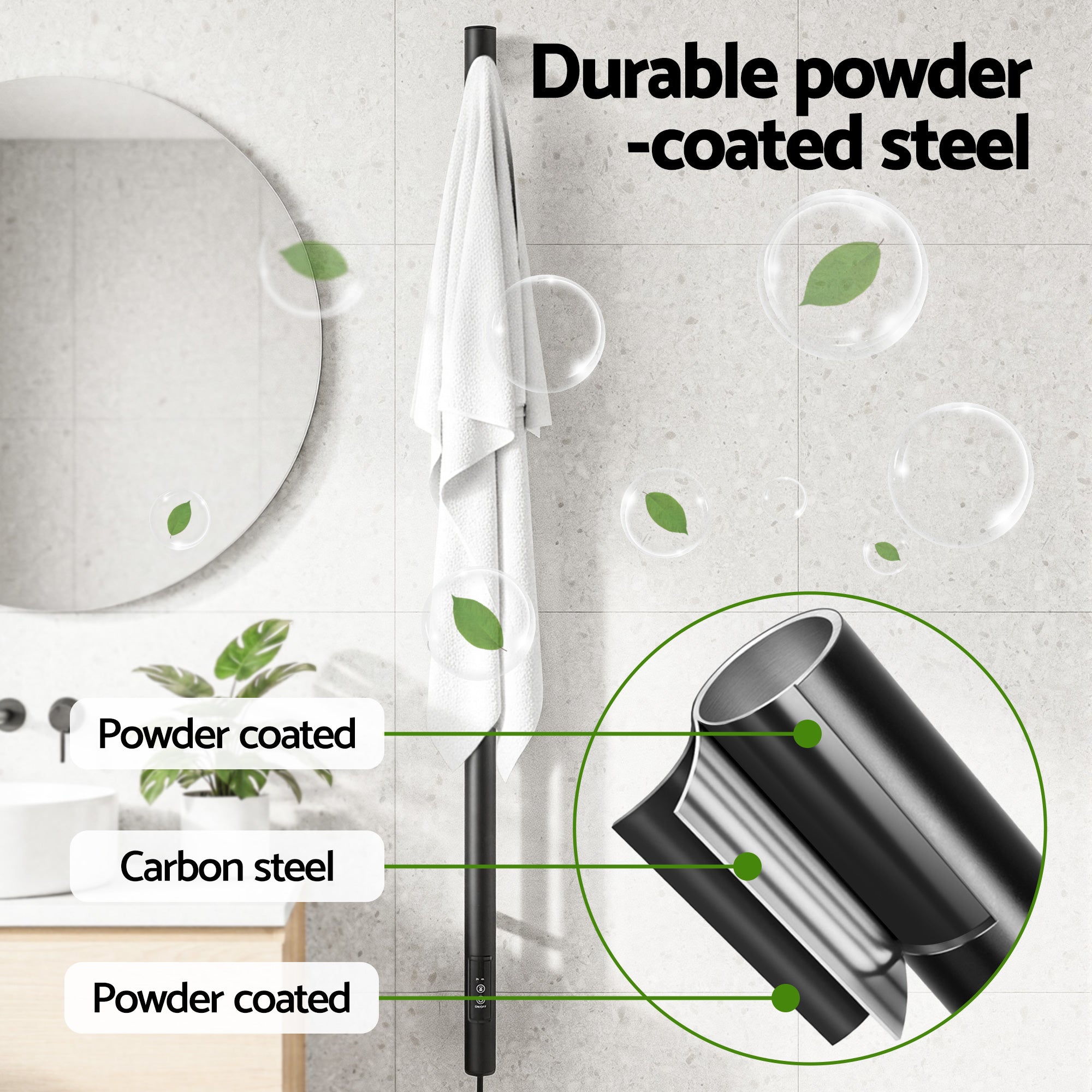 Devanti Heated Towel Rail with Timer Vertical Electric Heater Warmer Rack Black TW-C-109W-1T-BK