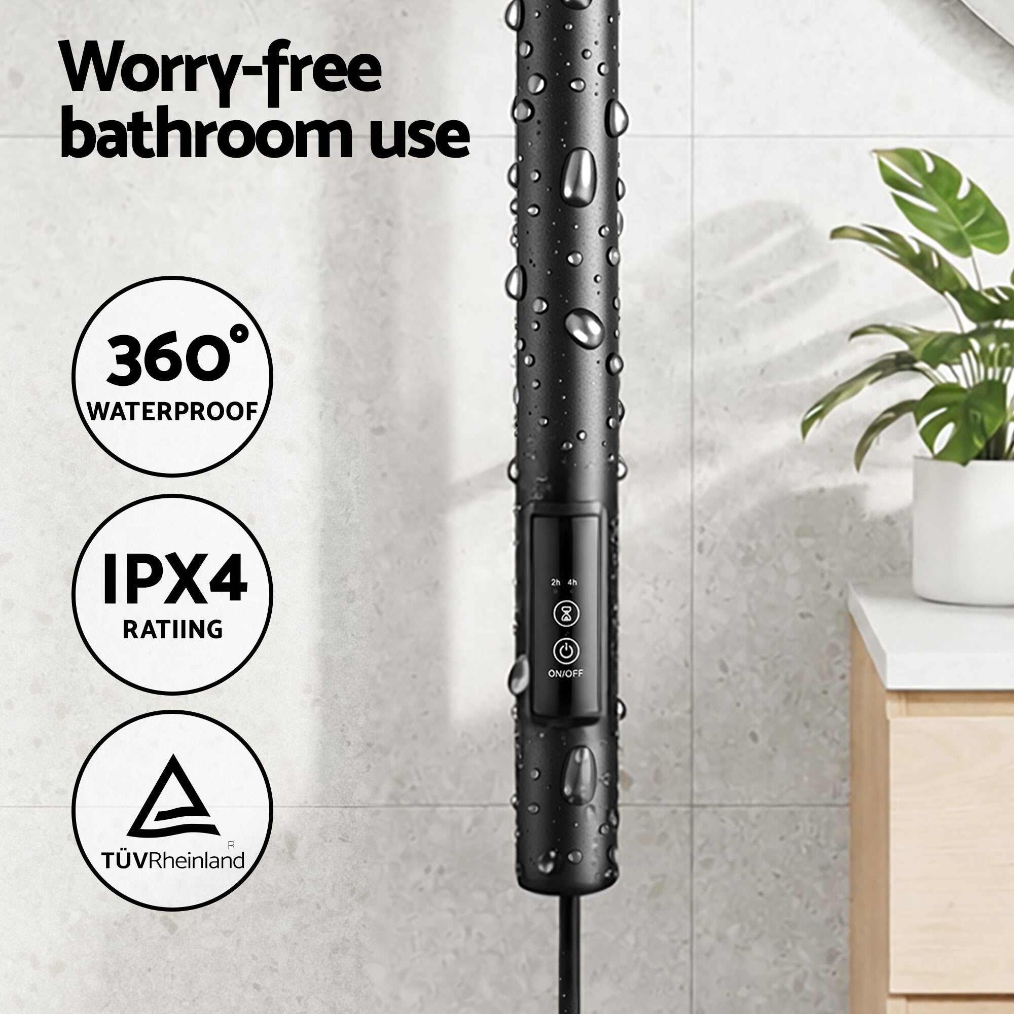 Devanti Heated Towel Rail with Timer Vertical Electric Heater Warmer Rack Black TW-C-109W-1T-BK