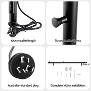 Devanti Heated Towel Rail with Timer Vertical Electric Heater Warmer Rack Black TW-C-109W-1T-BK