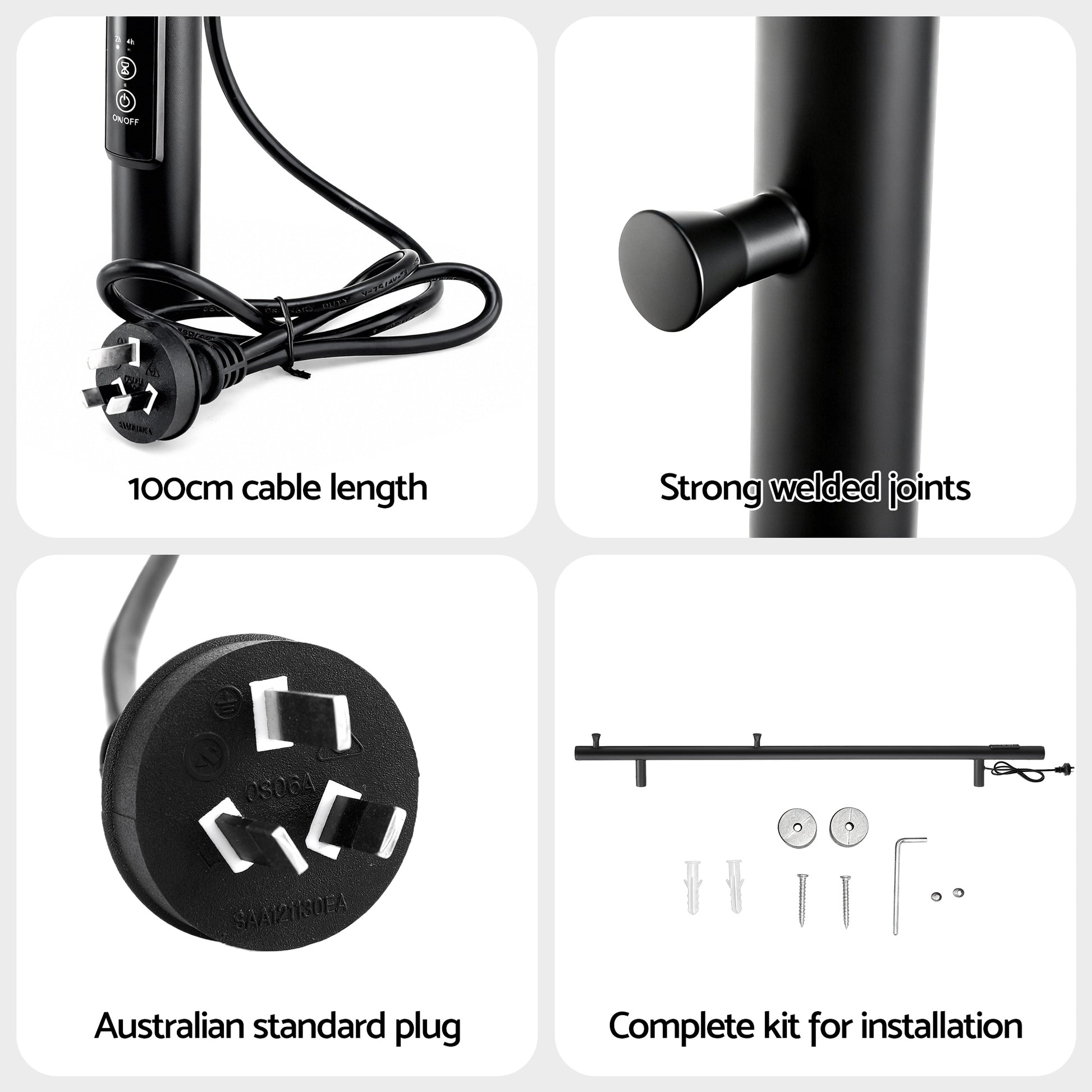 Devanti Heated Towel Rail with Timer Vertical Electric Heater Warmer Rack Black TW-C-109W-1T-BK