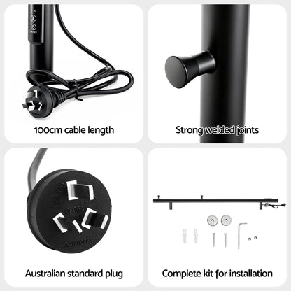 Devanti Heated Towel Rail with Timer Vertical Electric Heater Warmer Rack Black TW-C-109W-1T-BK