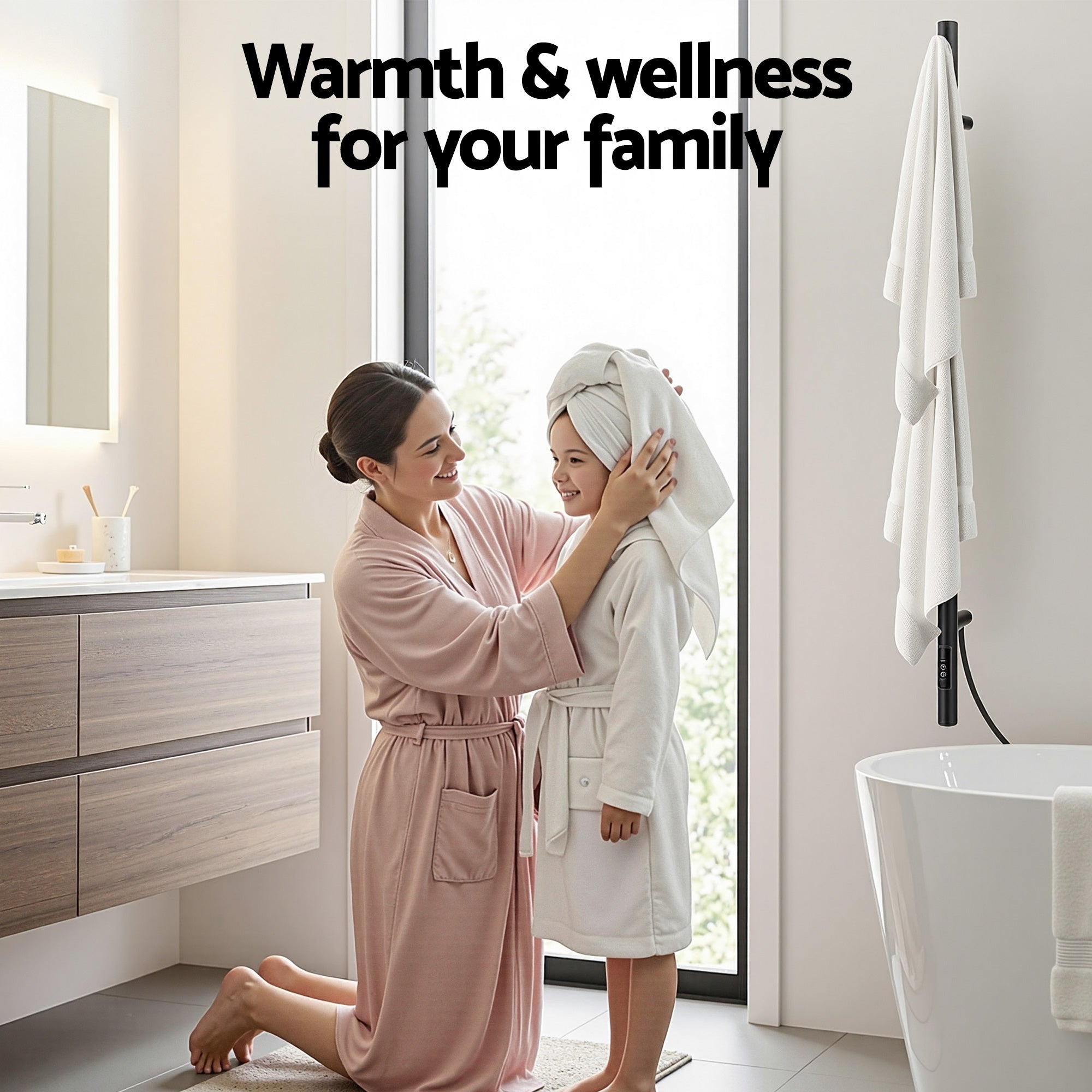 Devanti Heated Towel Rail with Timer Vertical Electric Heater Warmer Rack Black TW-C-109W-1T-BK