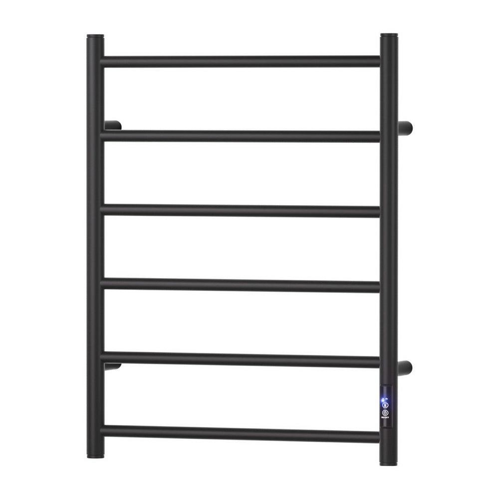 Devanti Heated Towel Rail 6 Round Bars with Timer Electric Heater Warmer Rack TW-C-109W-6T-BK