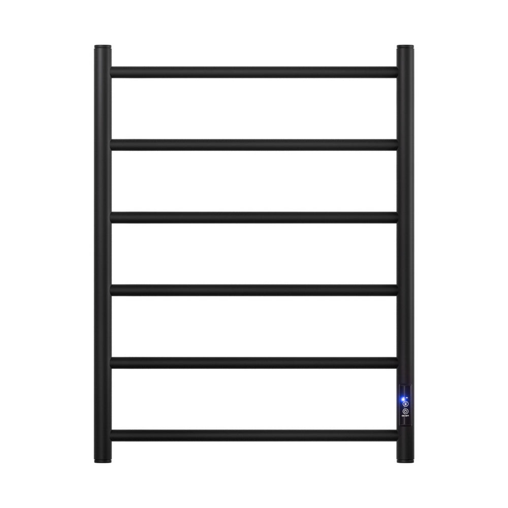 Devanti Heated Towel Rail 6 Round Bars with Timer Electric Heater Warmer Rack TW-C-109W-6T-BK