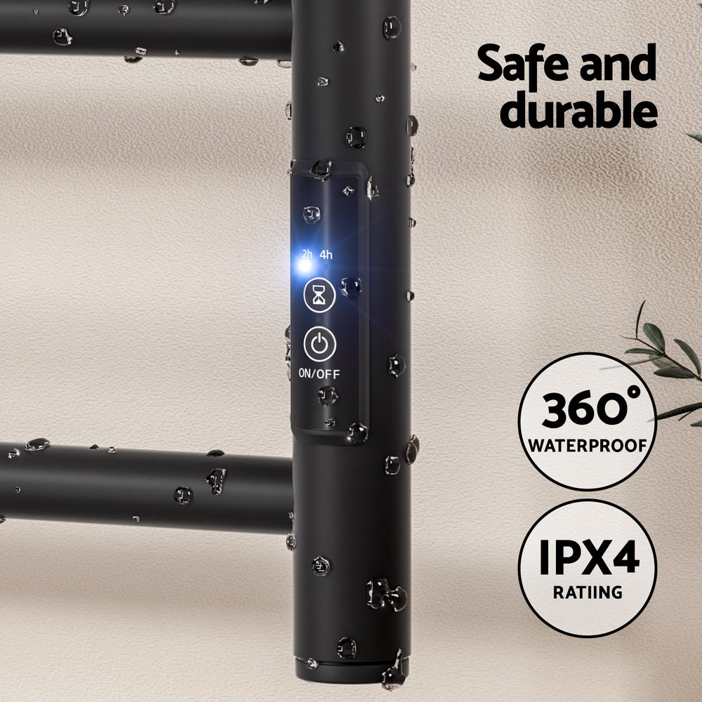 Devanti Heated Towel Rail 6 Round Bars with Timer Electric Heater Warmer Rack TW-C-109W-6T-BK