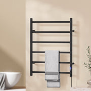 Devanti Heated Towel Rail 6 Round Bars with Timer Electric Heater Warmer Rack TW-C-109W-6T-BK