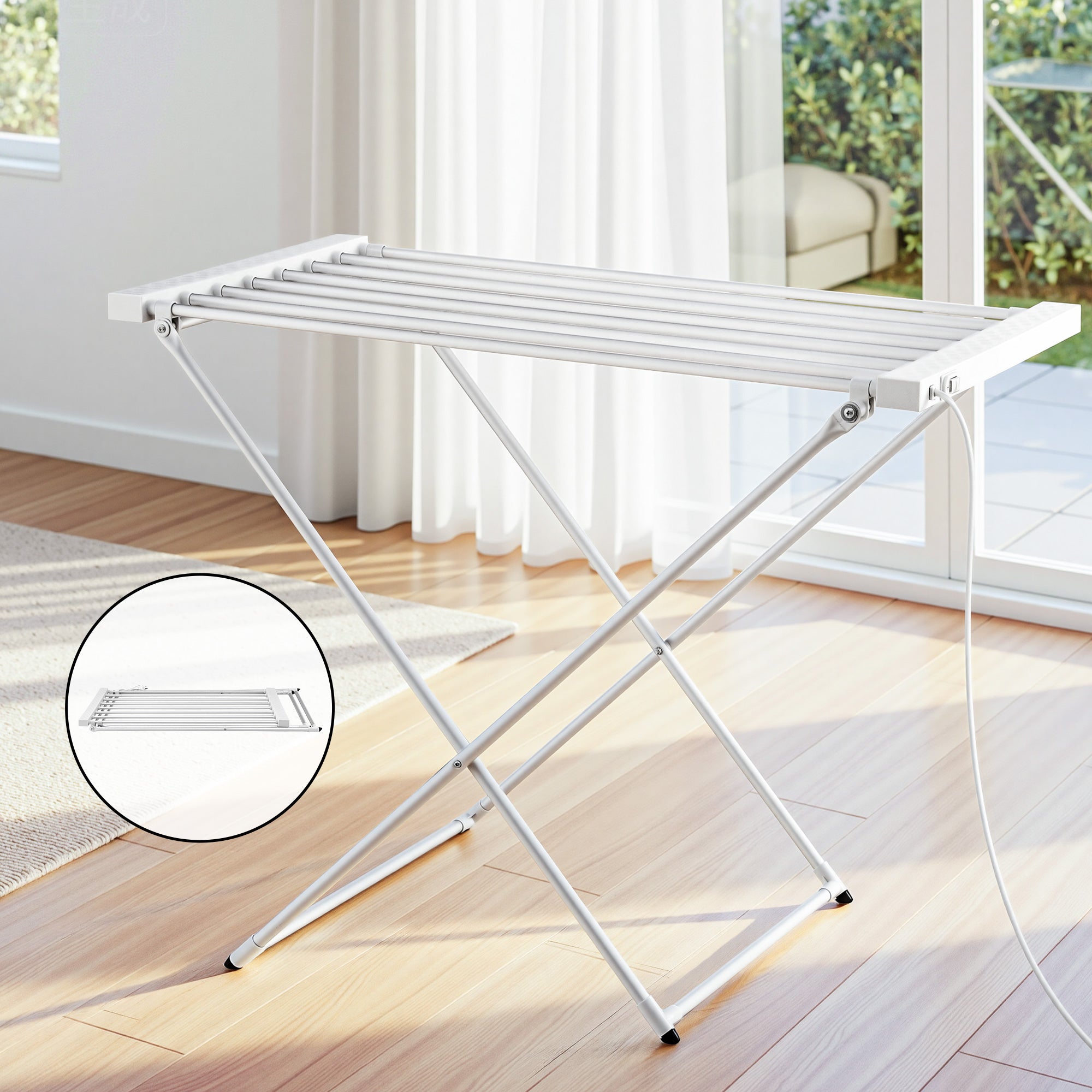 Devanti Heated Towel Rail Electric Clothes Airer Foldable Drying Rack 8 Bars TW-C-701Y-ALUM