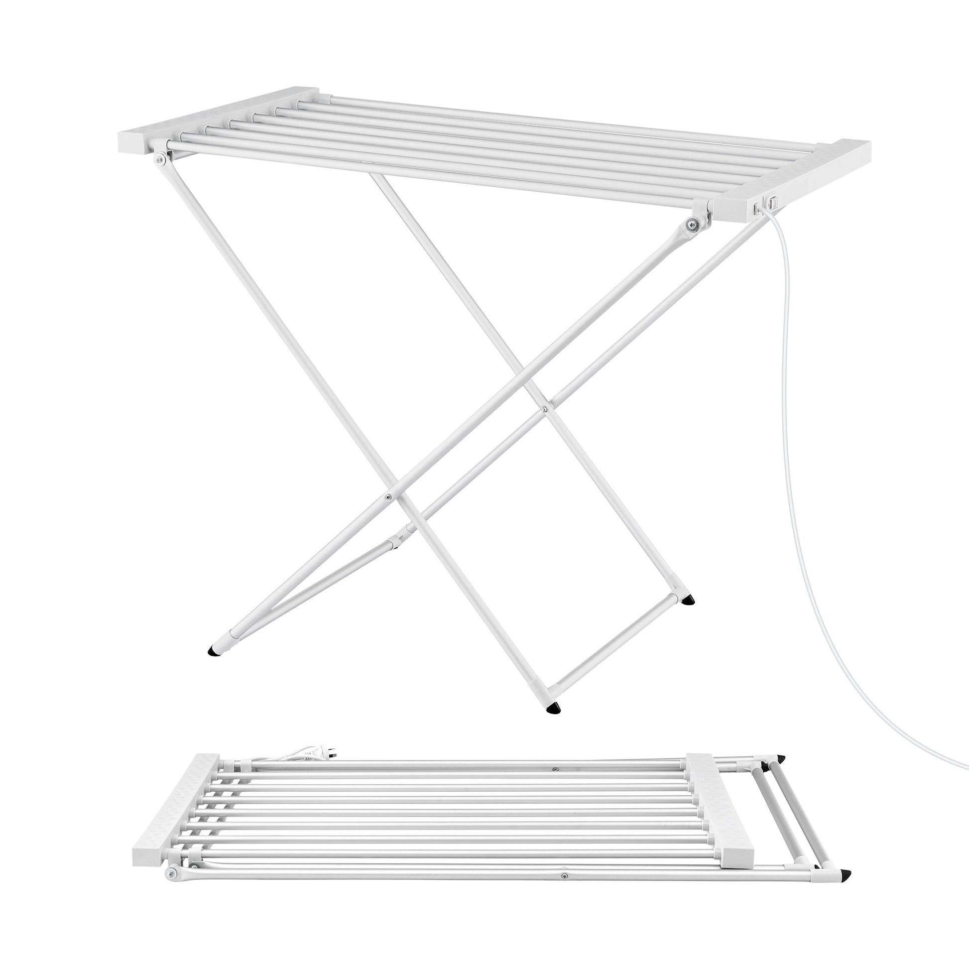 Devanti Heated Towel Rail Electric Clothes Airer Foldable Drying Rack 8 Bars TW-C-701Y-ALUM