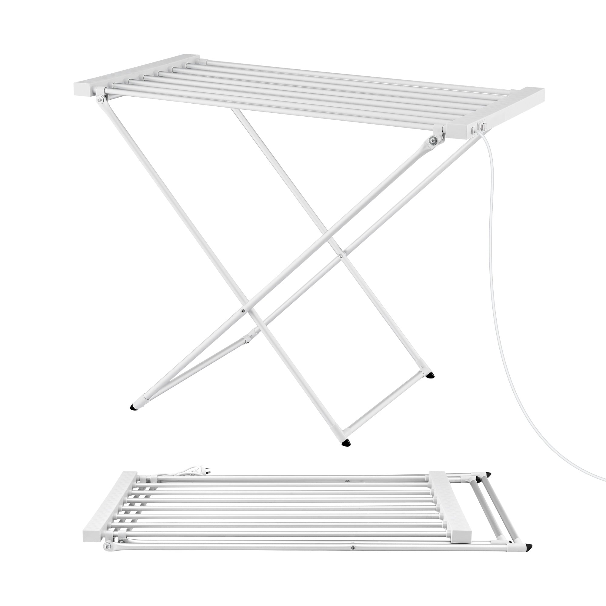 Devanti Heated Towel Rail Electric Clothes Airer Foldable Drying Rack 8 Bars TW-C-701Y-ALUM