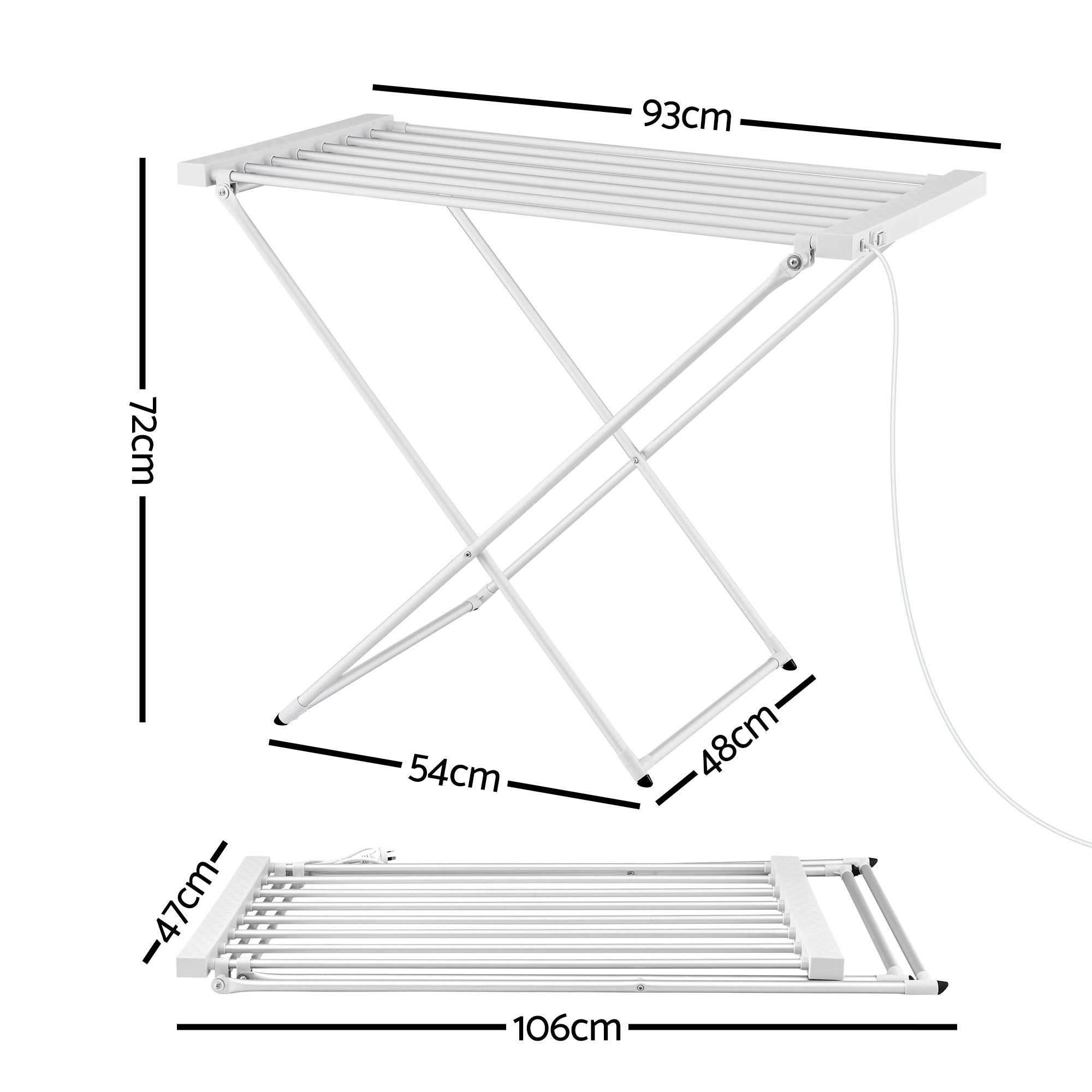 Devanti Heated Towel Rail Electric Clothes Airer Foldable Drying Rack 8 Bars TW-C-701Y-ALUM