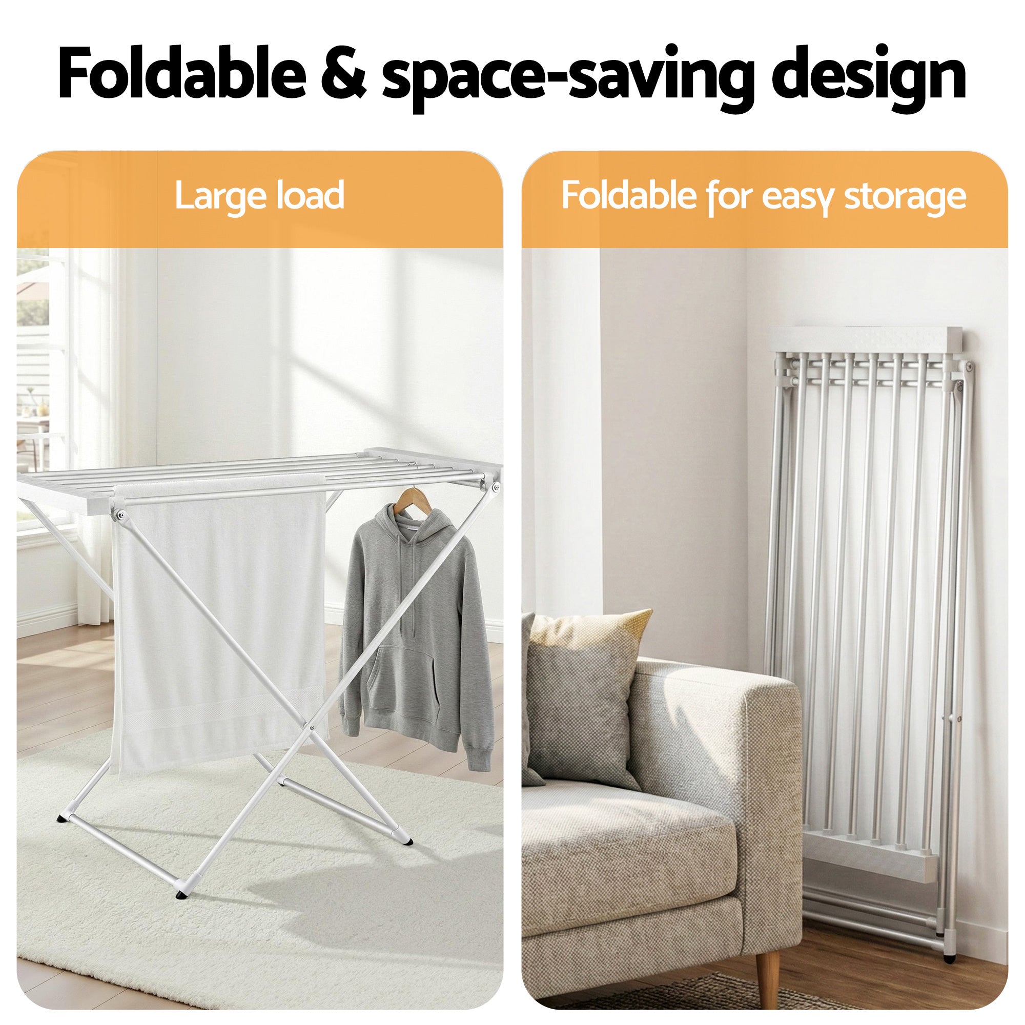 Devanti Heated Towel Rail Electric Clothes Airer Foldable Drying Rack 8 Bars TW-C-701Y-ALUM