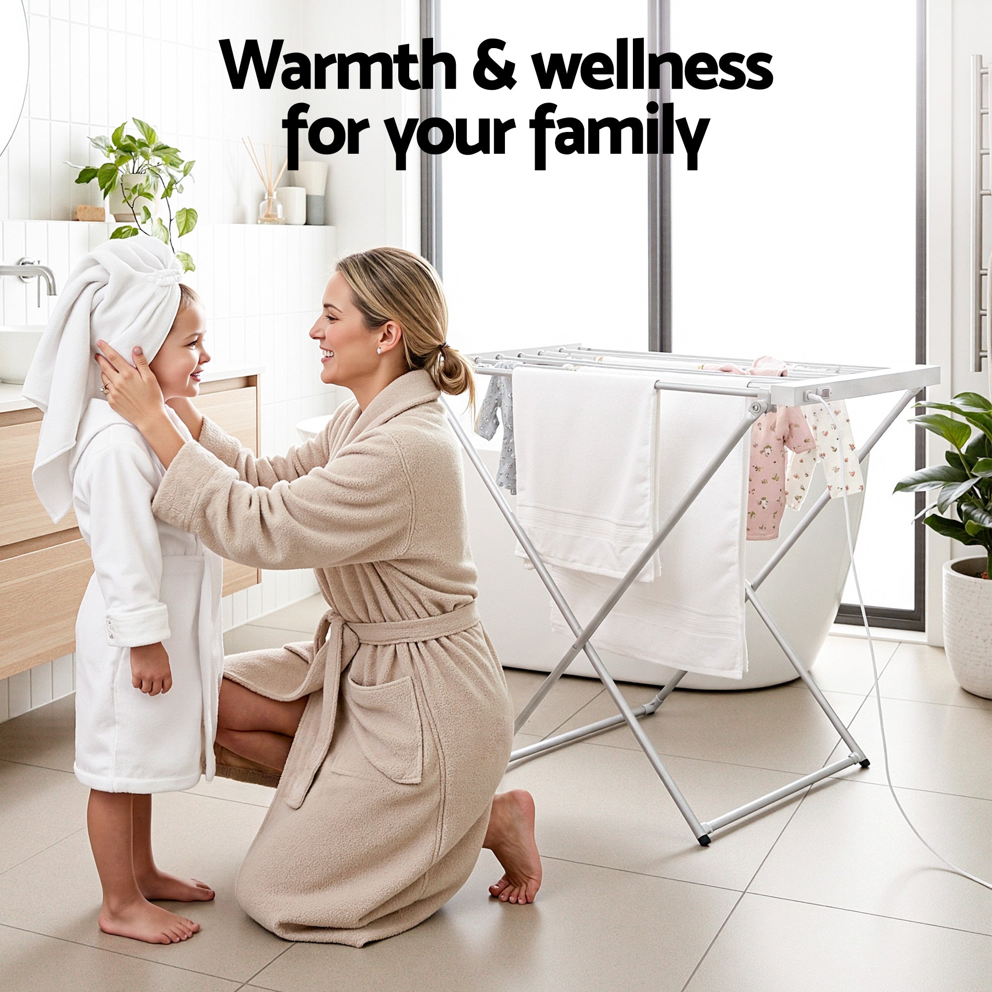 Devanti Heated Towel Rail Electric Clothes Airer Foldable Drying Rack 8 Bars TW-C-701Y-ALUM