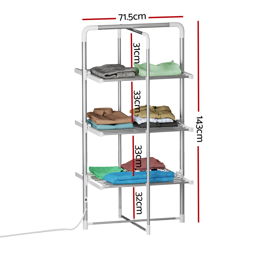 Devanti Electric Heated Towel Rail Rack 30 Bars Foldable Clothes Dry Warmer TW-C-703-ALUM