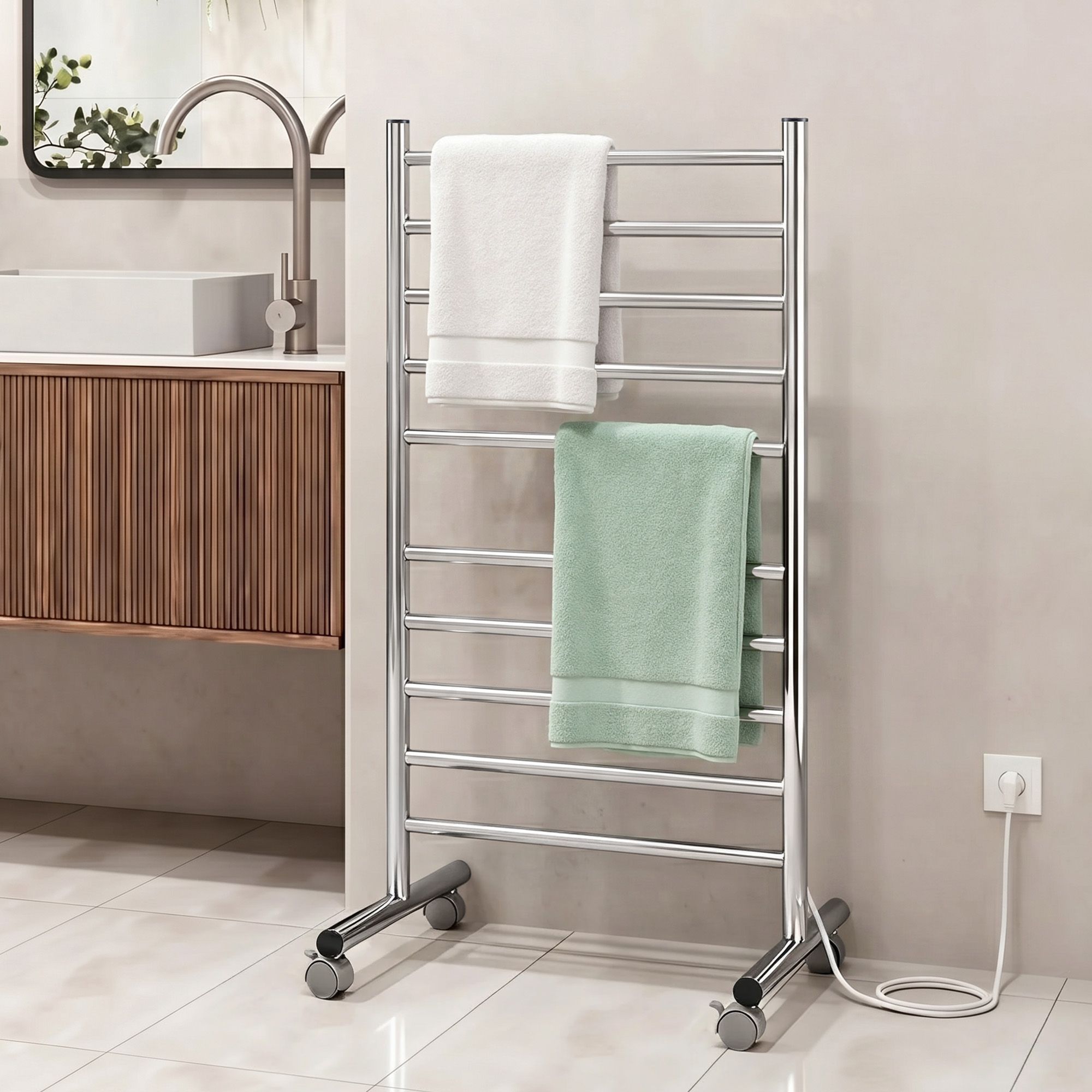 Devanti 10-Bar Freestanding Heated Towel Rail 3-5 Mins Fast Heating Electric Towel Warmer for Bathroom Winter TW-C-8T-STA1