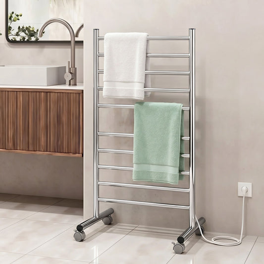 Devanti 10-Bar Freestanding Heated Towel Rail 3-5 Mins Fast Heating Electric Towel Warmer for Bathroom Winter TW-C-8T-STA1