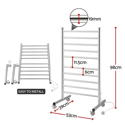 Devanti 10-Bar Freestanding Heated Towel Rail 3-5 Mins Fast Heating Electric Towel Warmer for Bathroom Winter TW-C-8T-STA1