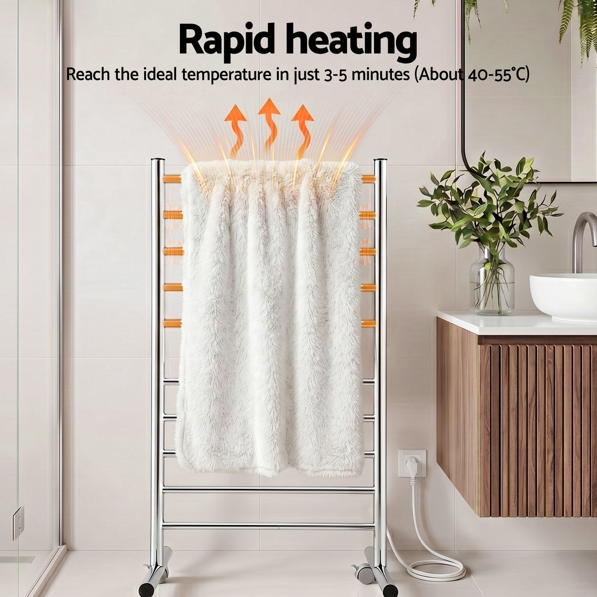 Devanti 10-Bar Freestanding Heated Towel Rail 3-5 Mins Fast Heating Electric Towel Warmer for Bathroom Winter TW-C-8T-STA1