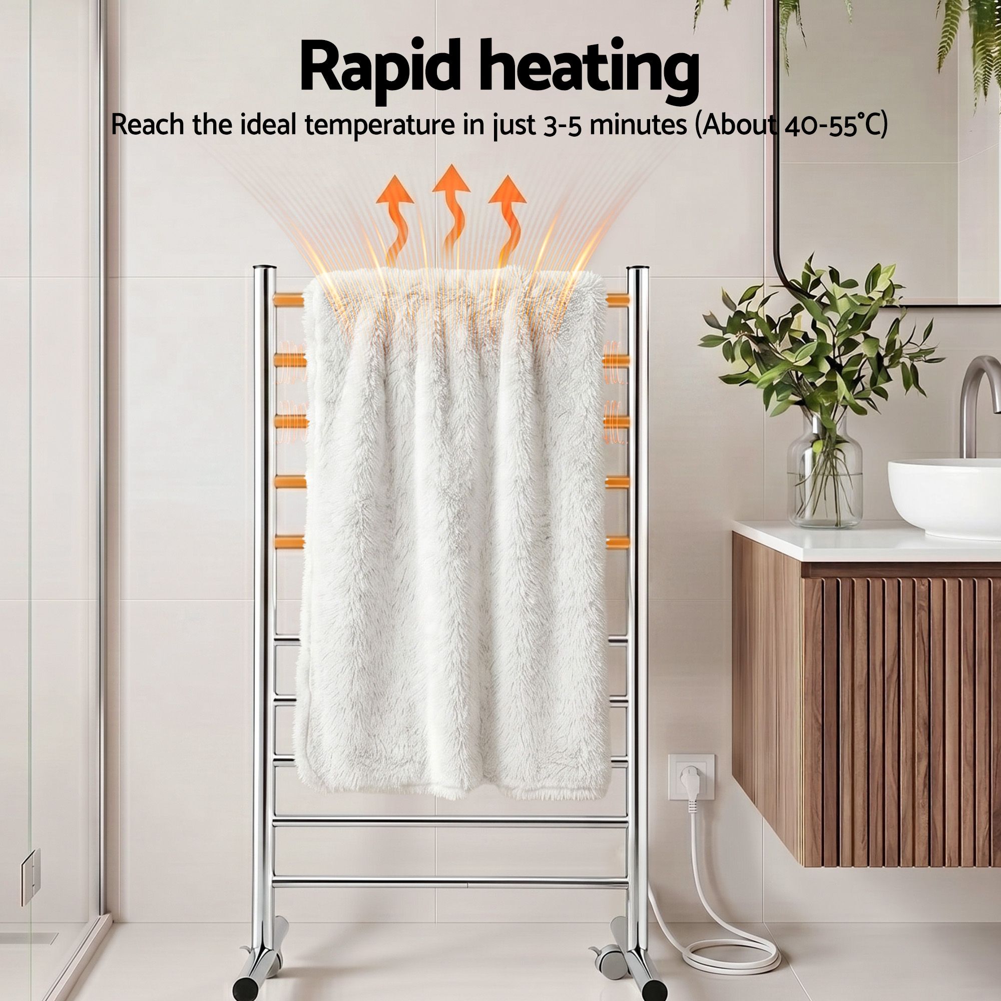 Devanti 10-Bar Freestanding Heated Towel Rail 3-5 Mins Fast Heating Electric Towel Warmer for Bathroom Winter TW-C-8T-STA1