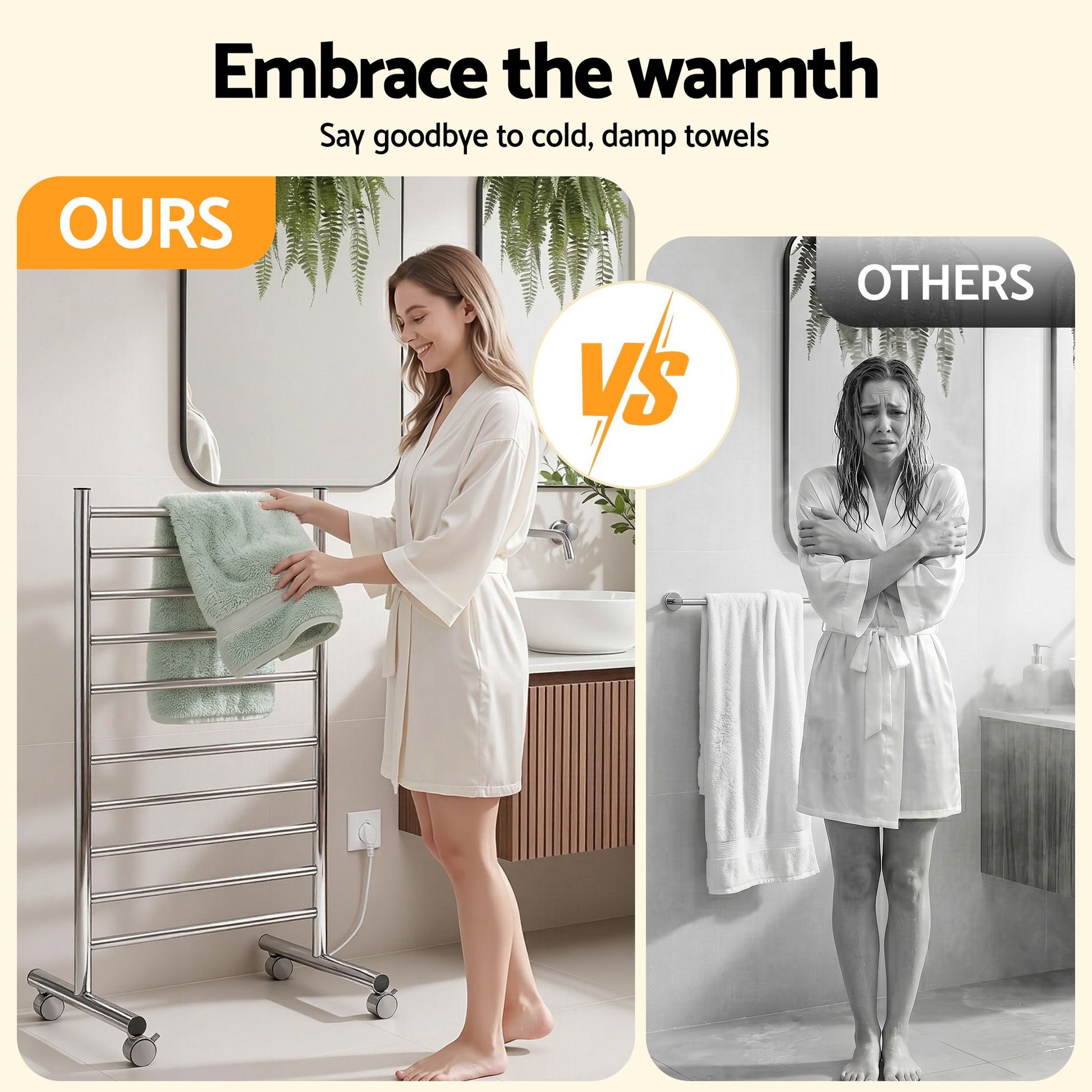 Devanti 10-Bar Freestanding Heated Towel Rail 3-5 Mins Fast Heating Electric Towel Warmer for Bathroom Winter TW-C-8T-STA1
