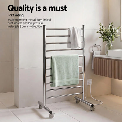 Devanti 10-Bar Freestanding Heated Towel Rail 3-5 Mins Fast Heating Electric Towel Warmer for Bathroom Winter TW-C-8T-STA1