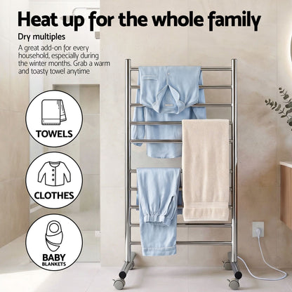 Devanti 10-Bar Freestanding Heated Towel Rail 3-5 Mins Fast Heating Electric Towel Warmer for Bathroom Winter TW-C-8T-STA1