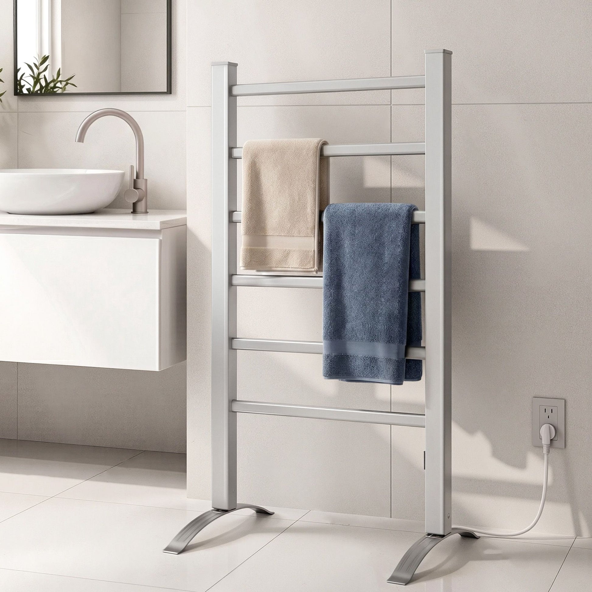 Devanti Electric Heated Towel Rail Rack 6 Bars Freestanding Clothes Dry Warmer TW-C-F-ALUM