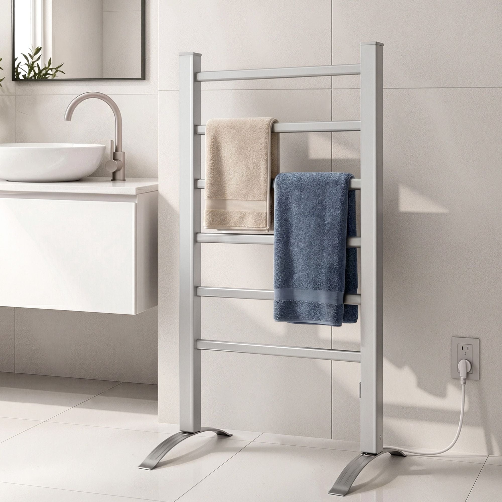 Devanti Electric Heated Towel Rail Rack 6 Bars Freestanding Clothes Dry Warmer TW-C-F-ALUM