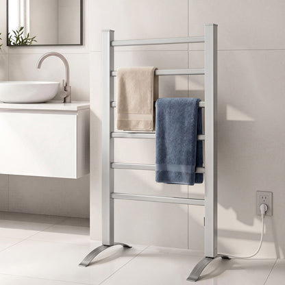 Devanti Electric Heated Towel Rail Rack 6 Bars Freestanding Clothes Dry Warmer TW-C-F-ALUM