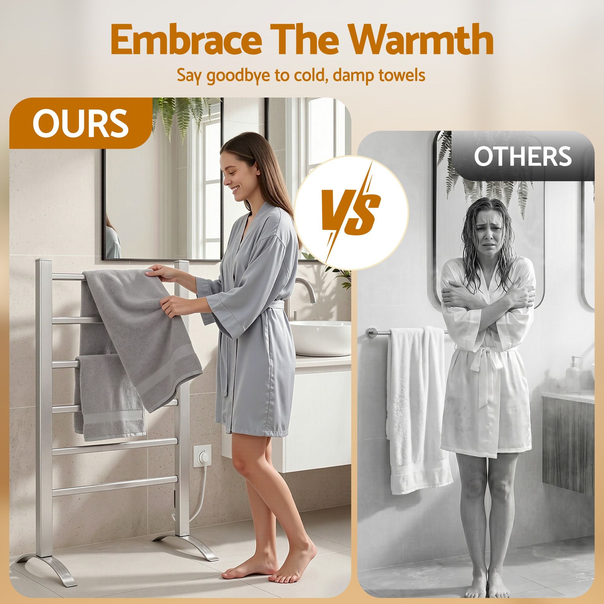 Devanti Electric Heated Towel Rail Rack 6 Bars Freestanding Clothes Dry Warmer TW-C-F-ALUM