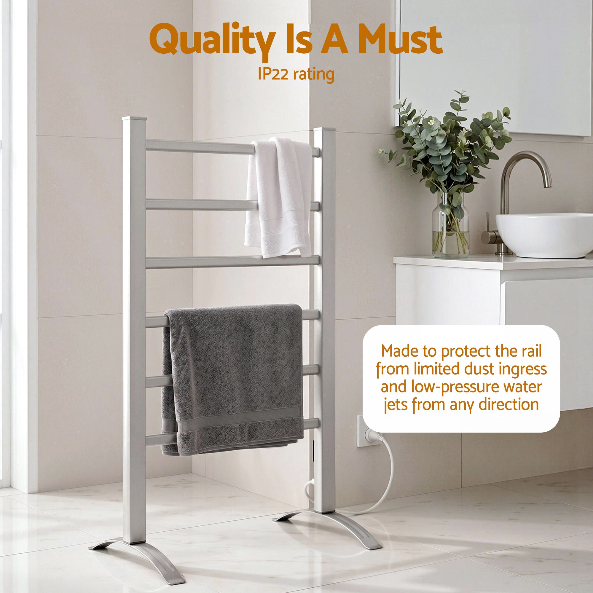 Devanti Electric Heated Towel Rail Rack 6 Bars Freestanding Clothes Dry Warmer TW-C-F-ALUM