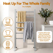 Devanti Electric Heated Towel Rail Rack 6 Bars Freestanding Clothes Dry Warmer TW-C-F-ALUM