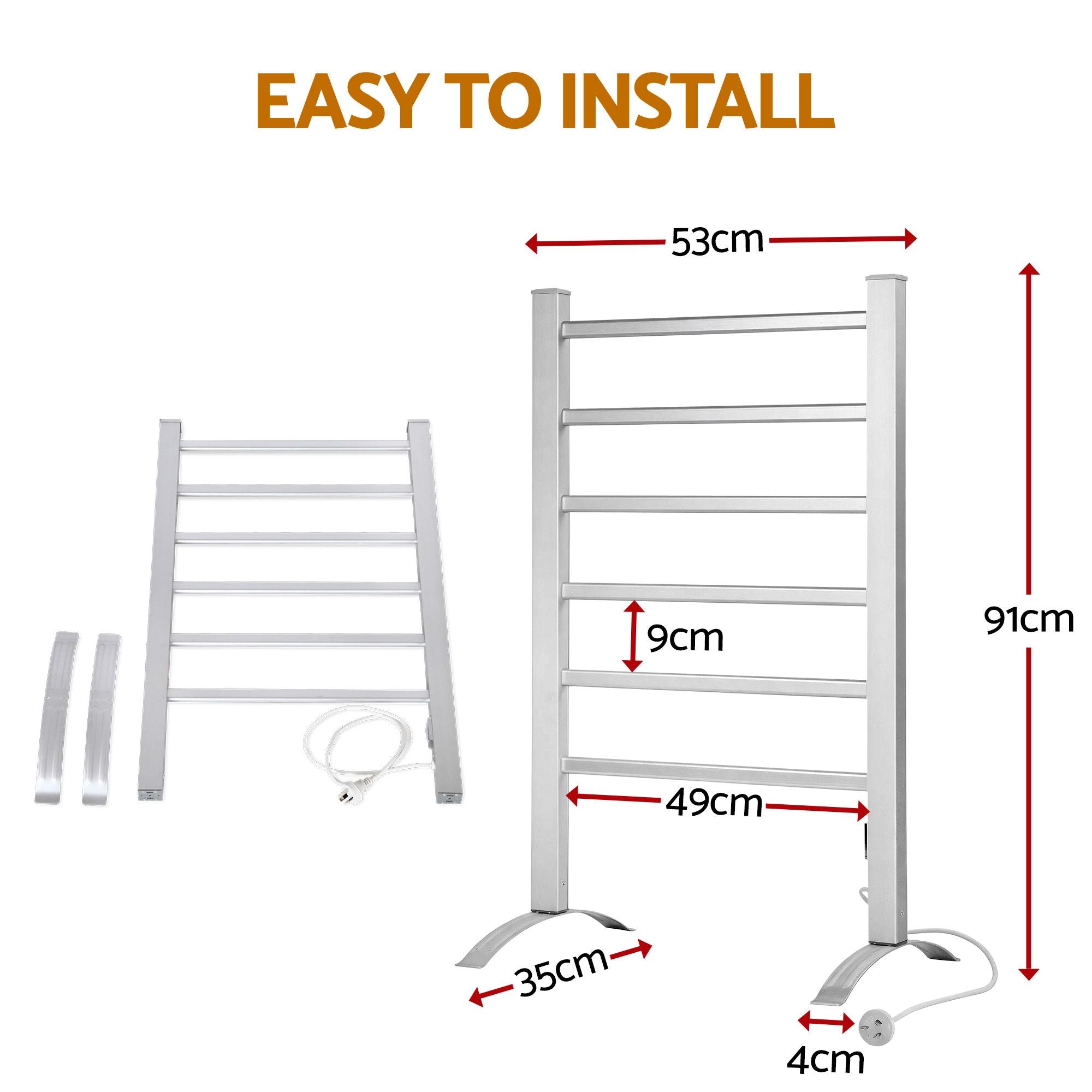 Devanti Electric Heated Towel Rail Rack 6 Bars Freestanding Clothes Dry Warmer TW-C-F-ALUM