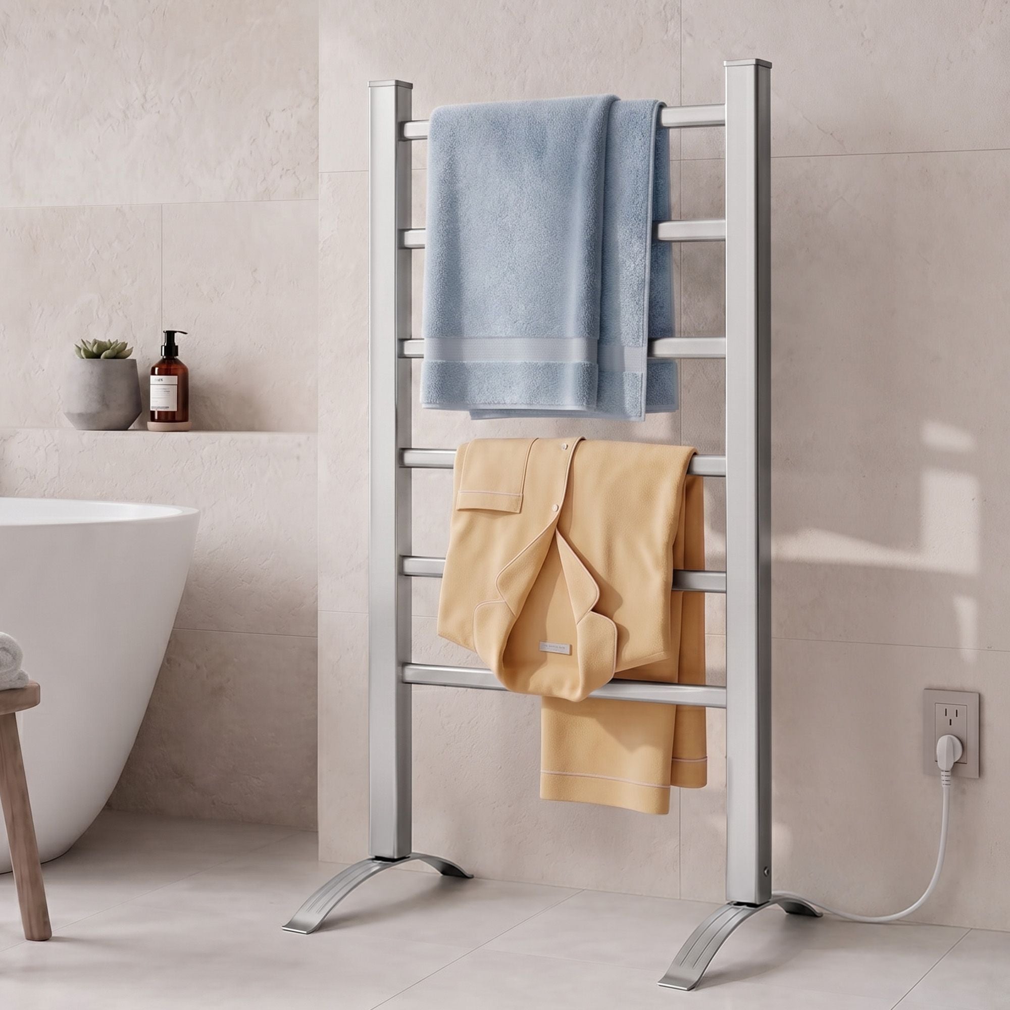 Devanti Electric Heated Towel Rail Rack 6 Bars with Timer Clothes Dry Warmer TW-C-F-ALUM-TM