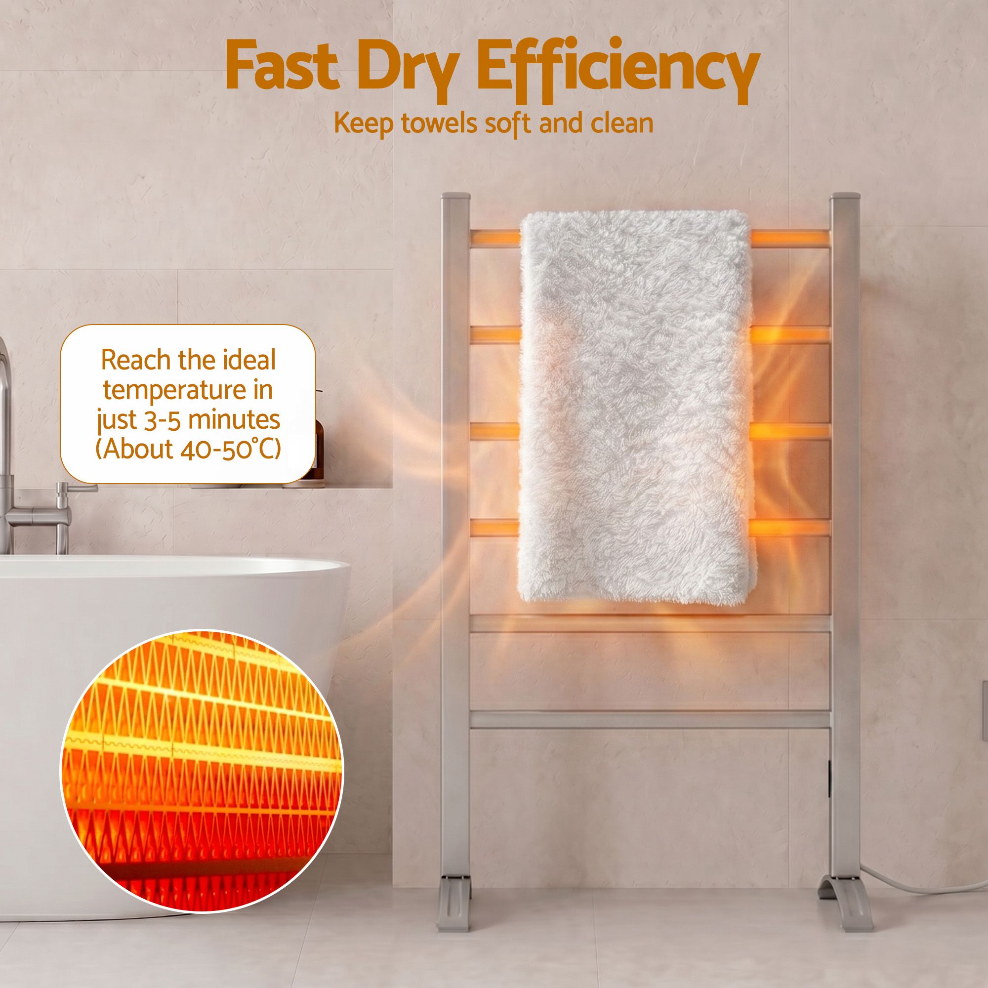 Devanti Electric Heated Towel Rail Rack 6 Bars with Timer Clothes Dry Warmer TW-C-F-ALUM-TM
