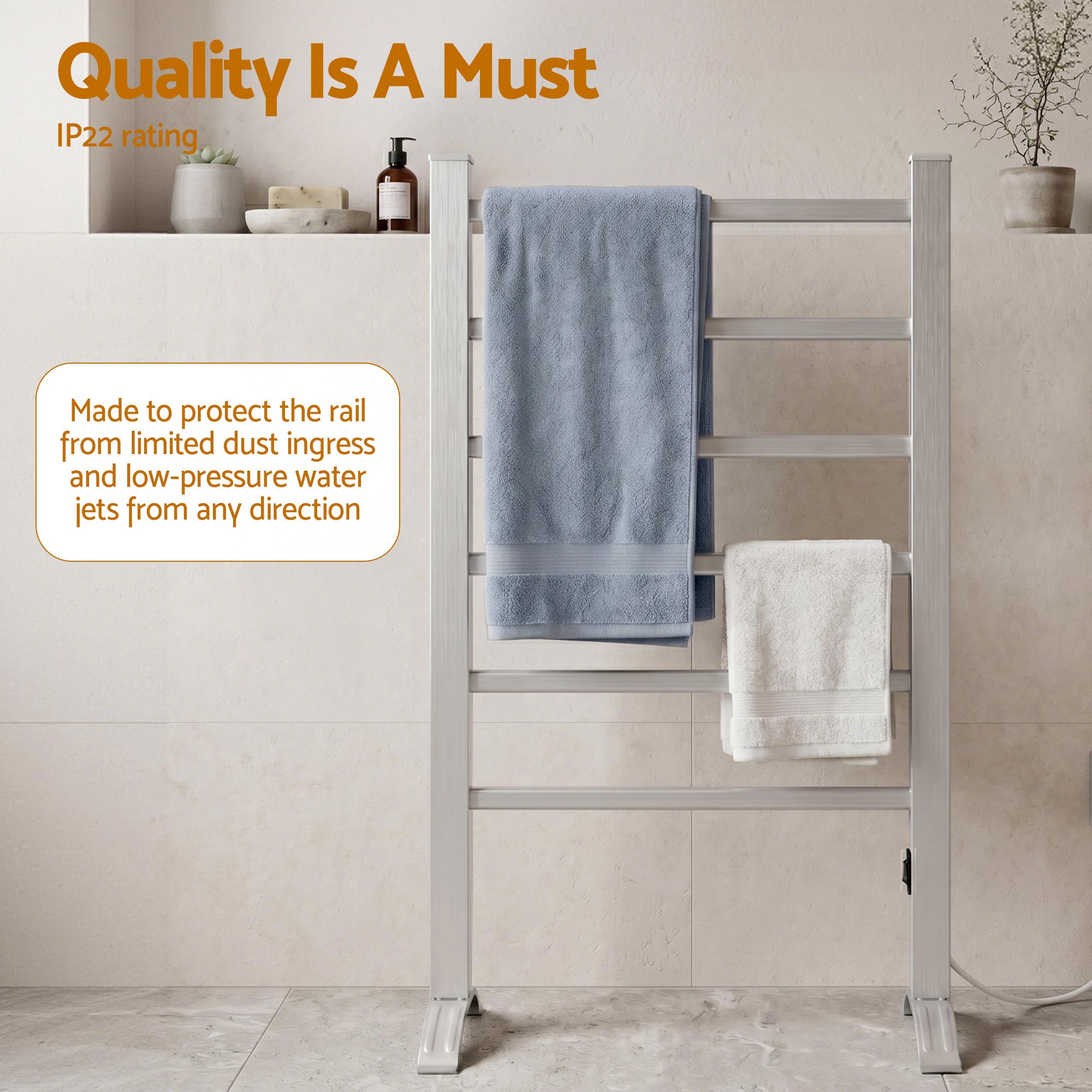 Devanti Electric Heated Towel Rail Rack 6 Bars with Timer Clothes Dry Warmer TW-C-F-ALUM-TM