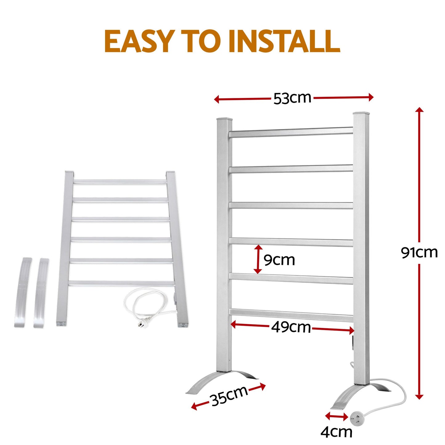 Devanti Electric Heated Towel Rail Rack 6 Bars with Timer Clothes Dry Warmer TW-C-F-ALUM-TM