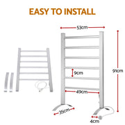 Devanti Electric Heated Towel Rail Rack 6 Bars with Timer Clothes Dry Warmer TW-C-F-ALUM-TM