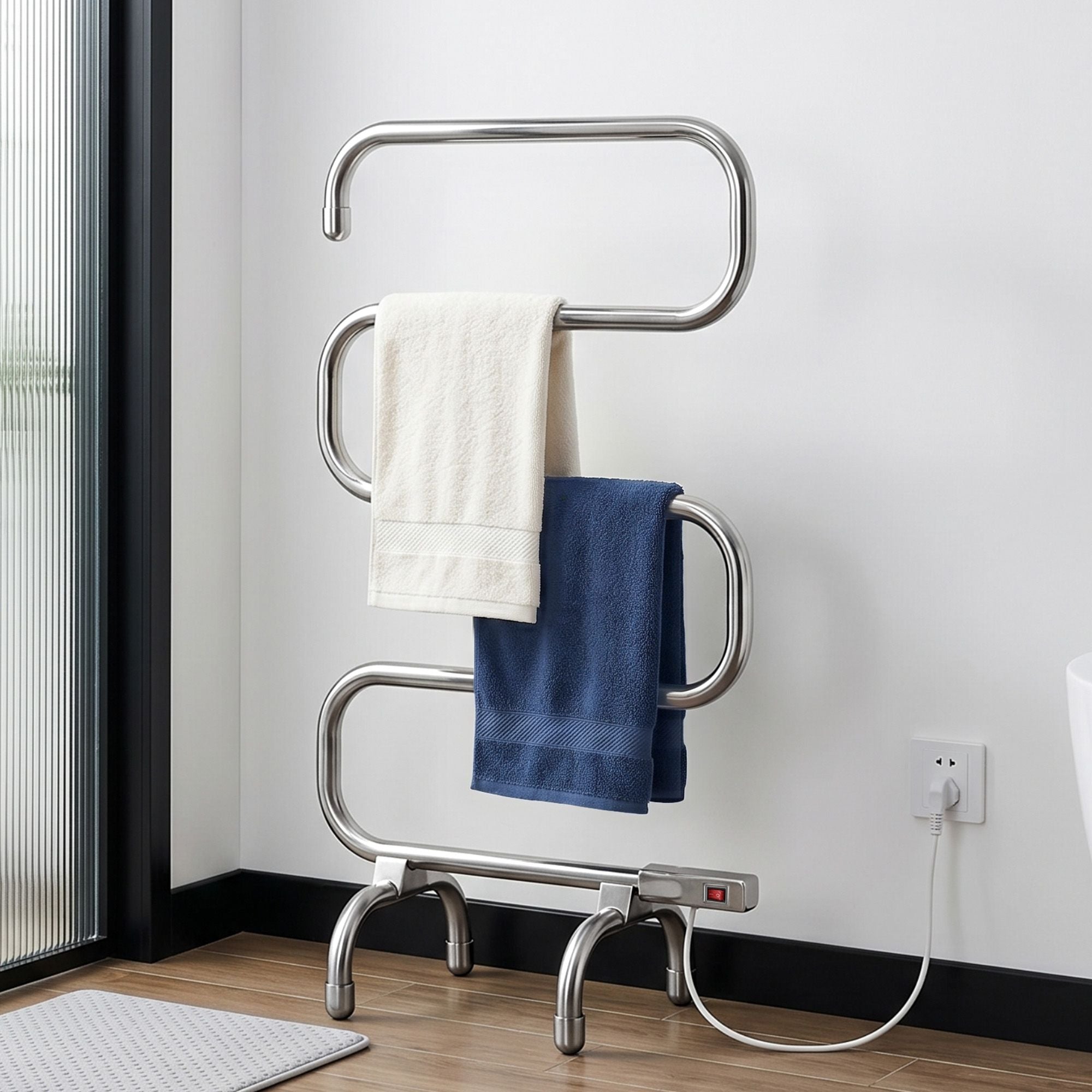 Devanti Electric Heated Towel Rail Rack 5 Bars Freestanding Clothes Dry Warmer TW-C-S-SS