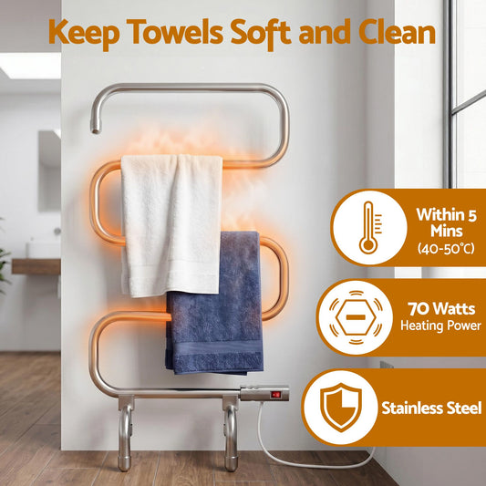Devanti Electric Heated Towel Rail Rack 5 Bars Freestanding Clothes Dry Warmer TW-C-S-SS