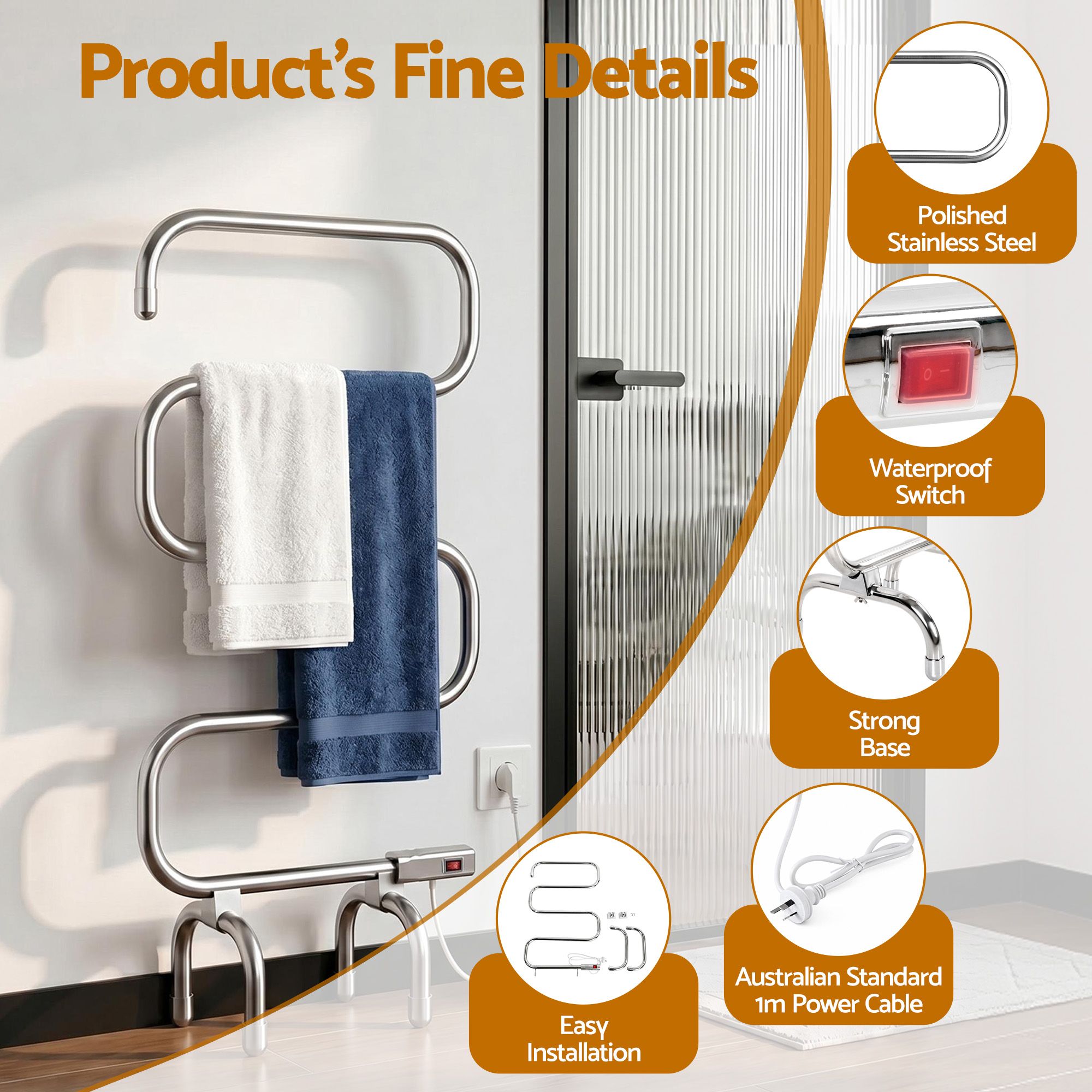 Devanti Electric Heated Towel Rail Rack 5 Bars Freestanding Clothes Dry Warmer TW-C-S-SS