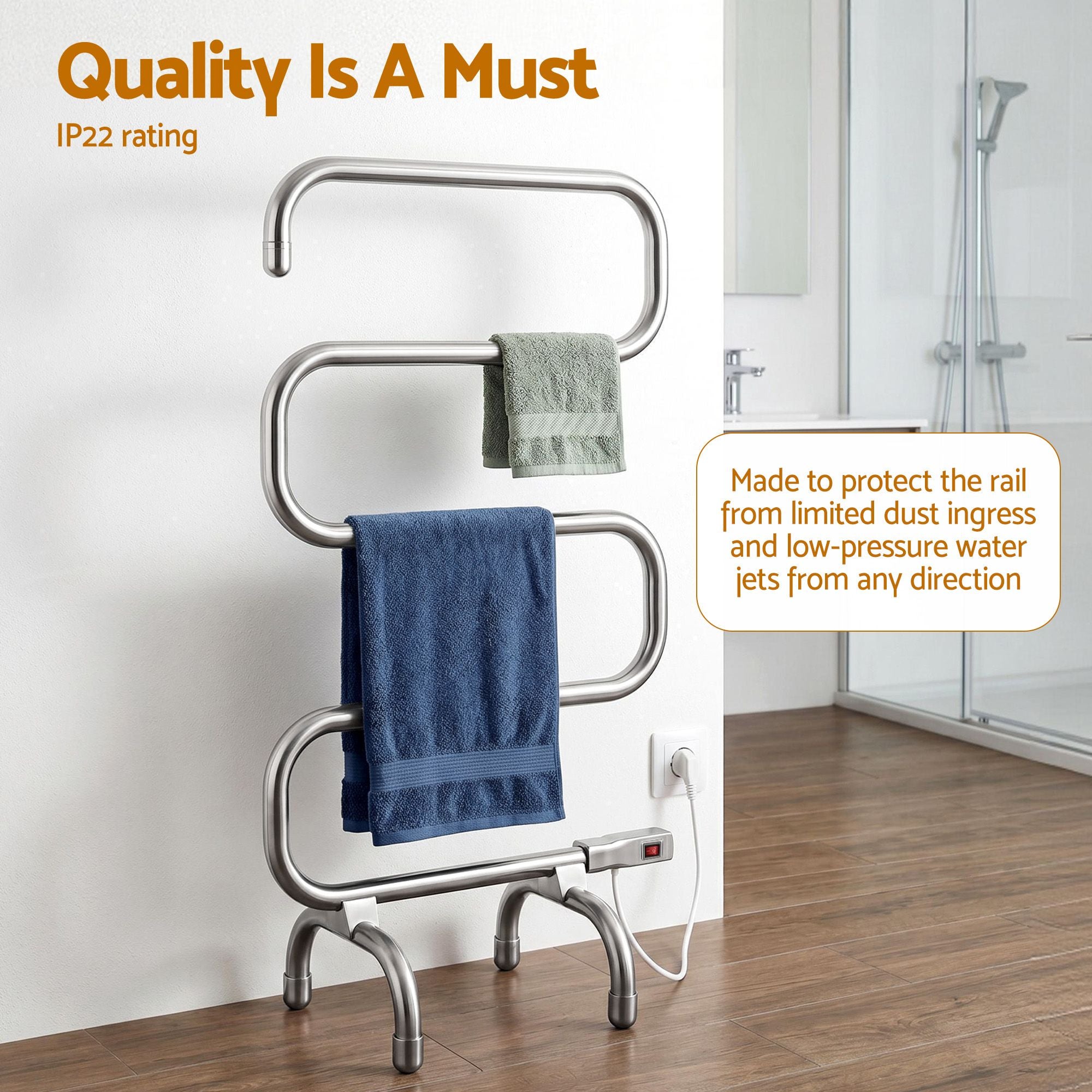 Devanti Electric Heated Towel Rail Rack 5 Bars Freestanding Clothes Dry Warmer TW-C-S-SS