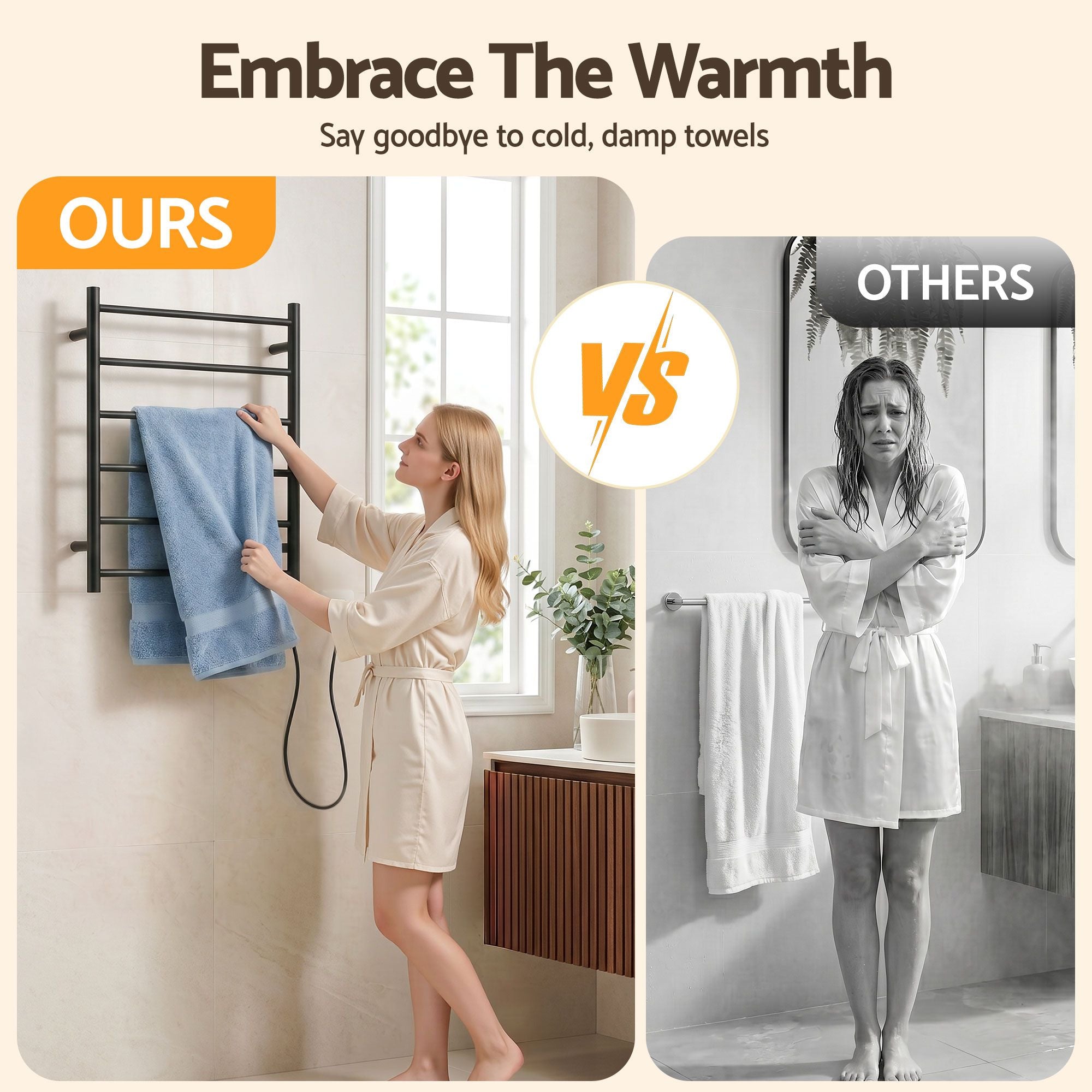 Devanti Electric Heated Towel Rail Rack 5 Bars Wall Mounted Clothes Dry Warmer TW-C-WALL-5-BK