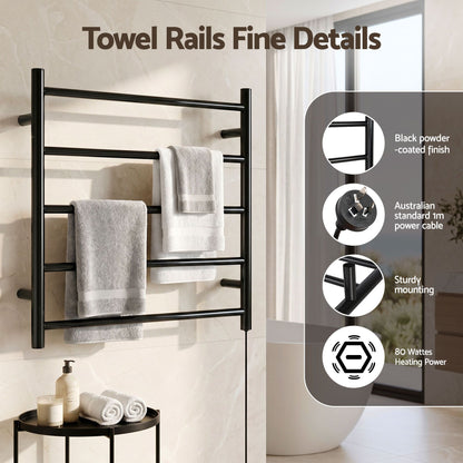 Devanti Electric Heated Towel Rail Rack 5 Bars Wall Mounted Clothes Dry Warmer TW-C-WALL-5-BK