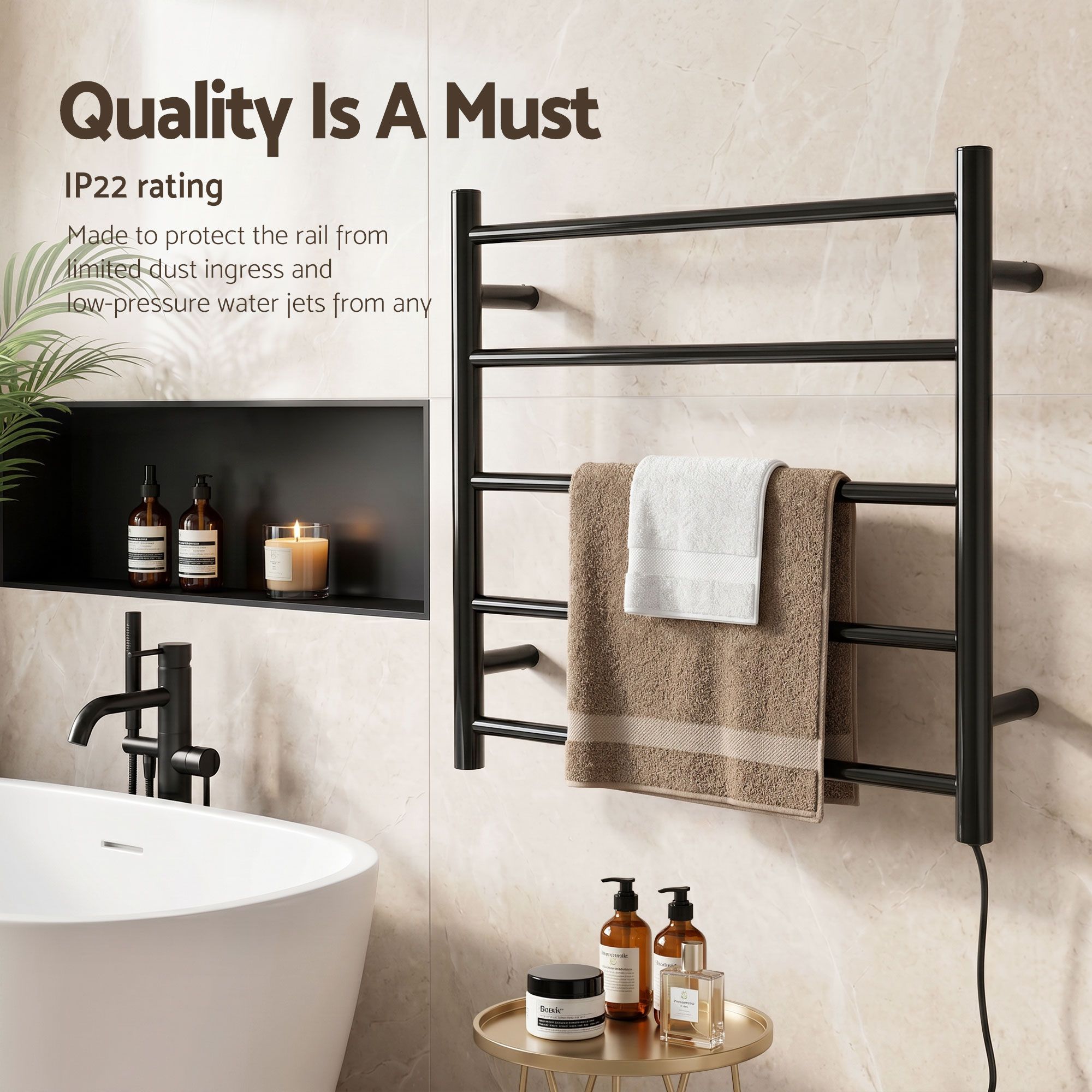 Devanti Electric Heated Towel Rail Rack 5 Bars Wall Mounted Clothes Dry Warmer TW-C-WALL-5-BK