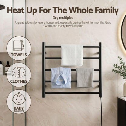 Devanti Electric Heated Towel Rail Rack 5 Bars Wall Mounted Clothes Dry Warmer TW-C-WALL-5-BK