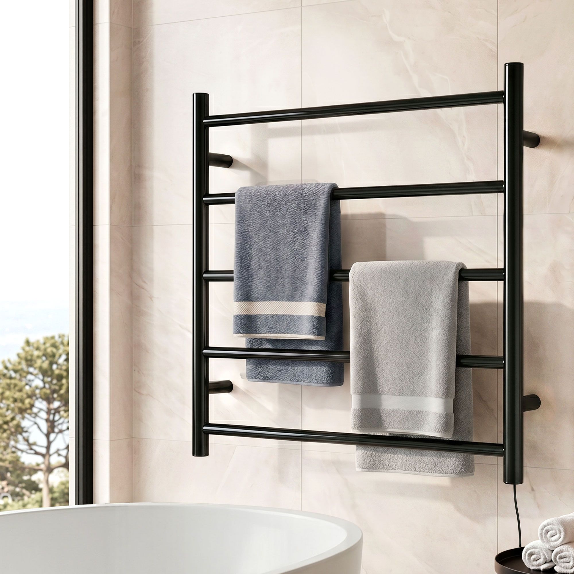 Devanti Electric Heated Towel Rail Rack 5 Bars Wall Mounted Clothes Dry Warmer TW-C-WALL-5-BK