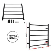 Devanti Electric Heated Towel Rail Rack 5 Bars Wall Mounted Clothes Dry Warmer TW-C-WALL-5-BK