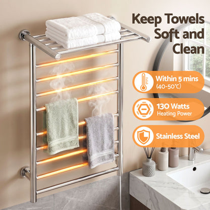 Devanti Electric Heated Towel Rail Rack 14 Bars Wall Mounted Clothes Dry Warmer TW-C-WALL-L