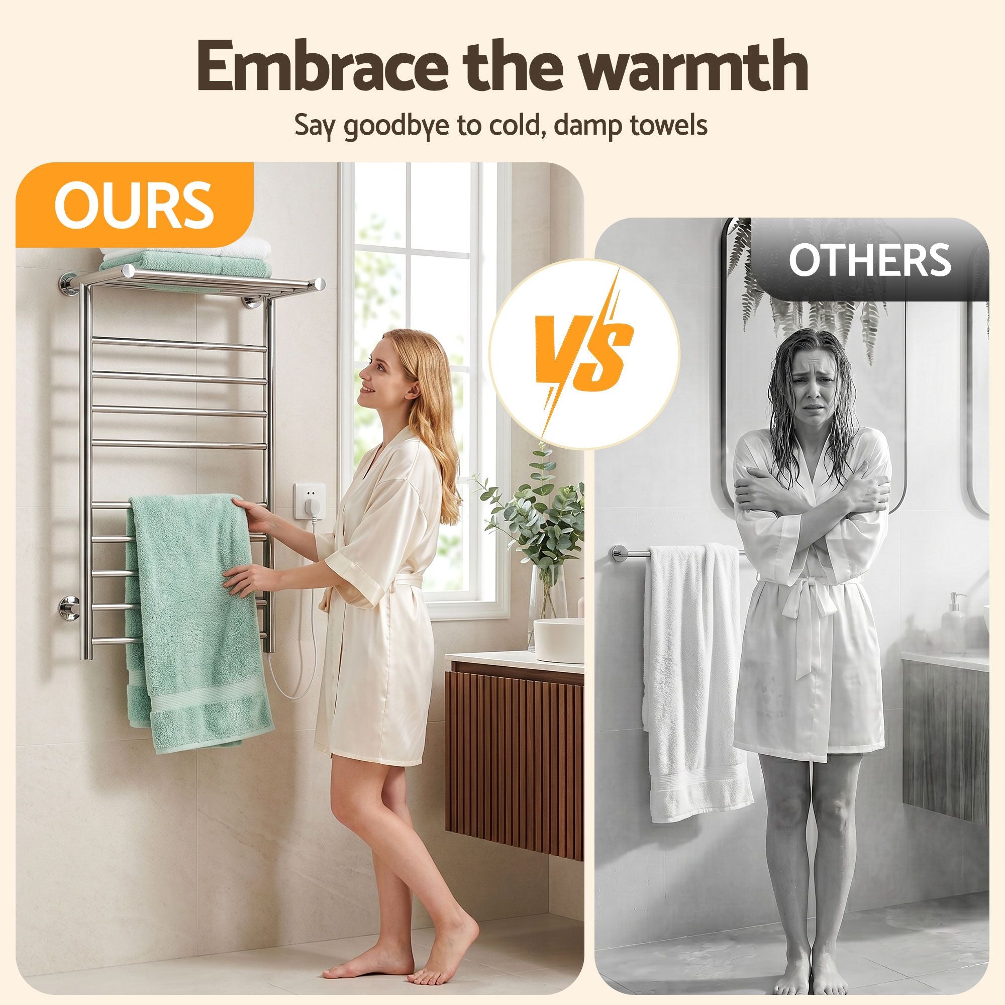 Devanti Electric Heated Towel Rail Rack 14 Bars Wall Mounted Clothes Dry Warmer TW-C-WALL-L