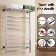 Devanti Electric Heated Towel Rail Rack 14 Bars Wall Mounted Clothes Dry Warmer TW-C-WALL-L